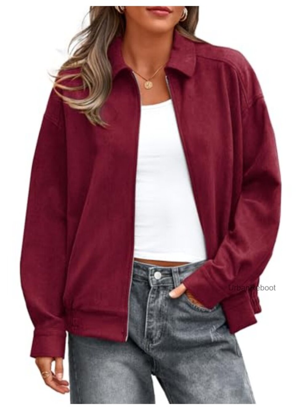 Faux Suede Bomber Jacket Casual Zip Up Oversized Trendy Winter Coat